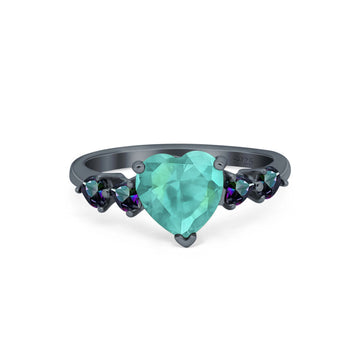 Heart Promise Wedding Ring Black Tone, Simulated Paraiba Tourmaline CZ 925 Sterling Silver